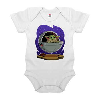 Baby Yoda mandalorian, Βρεφικό φορμάκι μωρού, 0-24 μηνών, ΛΕΥΚΟ, 100% Organic Cotton, κοντομάνικο