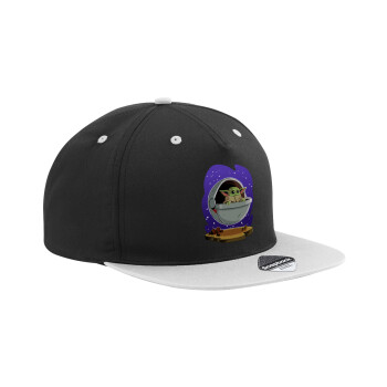 Baby Yoda mandalorian, Adult Flat Snapback Hat Black/Grey, (100% COTTON TWILL, ADULT, UNISEX, ONE SIZE)