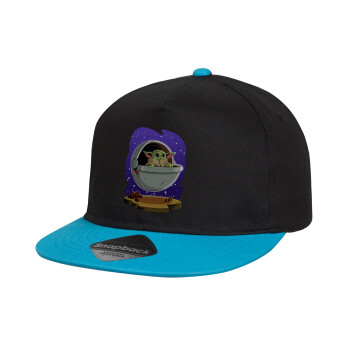 Baby Yoda mandalorian, Καπέλο παιδικό Flat Snapback, Μαύρο/Μπλε (100% ΒΑΜΒΑΚΕΡΟ, ΠΑΙΔΙΚΟ, UNISEX, ONE SIZE)