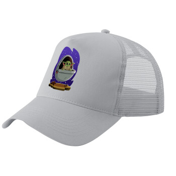 Baby Yoda mandalorian, Adult Structured Trucker Hat, with Mesh, GRAY (100% COTTON, ADULT, UNISEX, ONE SIZE)