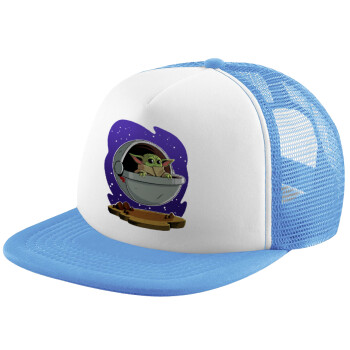 Baby Yoda mandalorian, Child's Soft Trucker Hat with Blue/White Mesh (POLYESTER, CHILD, ONE SIZE)