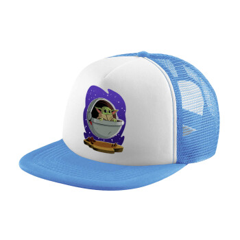 Baby Yoda mandalorian, Καπέλο παιδικό Soft Trucker με Δίχτυ ΓΑΛΑΖΙΟ/ΛΕΥΚΟ (POLYESTER, ΠΑΙΔΙΚΟ, ONE SIZE)