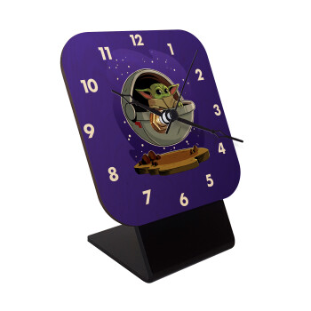 Baby Yoda mandalorian, Quartz Table clock in natural wood (10cm)