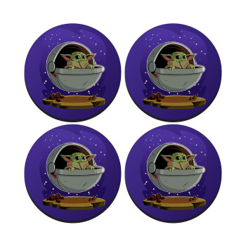 Baby Yoda mandalorian, SET of 4 round wooden coasters (9cm)