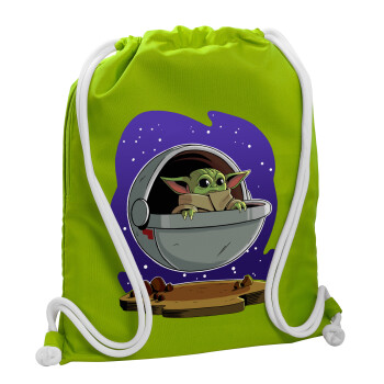 Baby Yoda mandalorian, Backpack bag GYMBAG LIME GREEN, with pocket (40x48cm) & thick cords