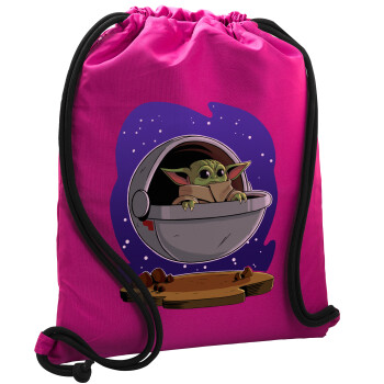 Baby Yoda mandalorian, Backpack pouch GYMBAG Fuchsia, with pocket (40x48cm) & thick cords