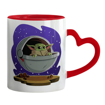 Baby Yoda mandalorian, Mug heart red handle, ceramic, 330ml