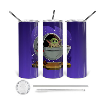 Baby Yoda mandalorian, 360 Eco friendly stainless steel tumbler 600ml, with metal straw & cleaning brush