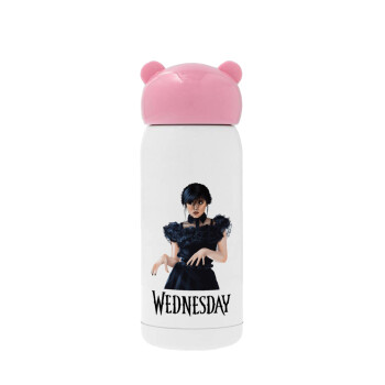 Wednesday Adams, dance with hands, Pink stainless steel thermal flask, 320ml