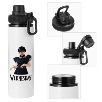 Wednesday Adams, dance with hands, Metal water bottle with safety cap, aluminum 850ml