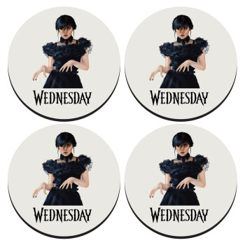 Wednesday Adams, dance with hands, SET of 4 round wooden coasters (9cm)