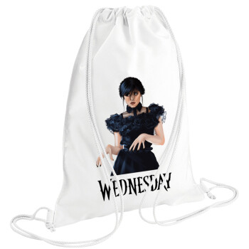 Wednesday Adams, dance with hands, Backpack pouch GYMBAG white (28x40cm)