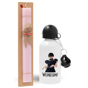 Wednesday Adams, dance with hands, Easter Set, metallic aluminum bottle (500ml) & aromatic flat Easter candle (30cm) (PINK)