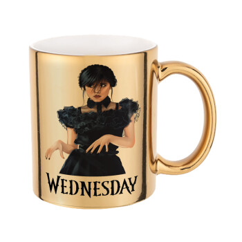 Wednesday Adams, dance with hands, Mug ceramic, gold mirror, 330ml