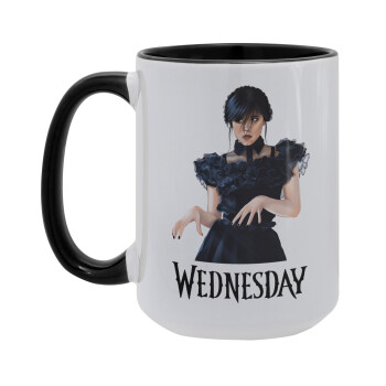 Wednesday Adams, dance with hands, Κούπα Mega 15oz, κεραμική Μαύρη, 450ml