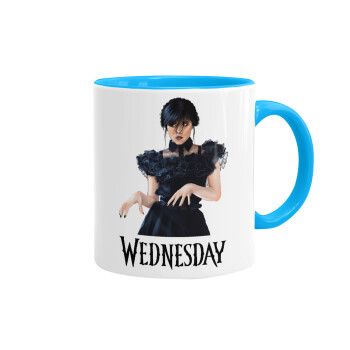 Wednesday Adams, dance with hands, Κούπα χρωματιστή γαλάζια, κεραμική, 330ml