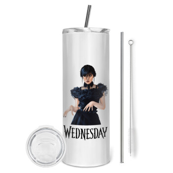 Wednesday Adams, dance with hands, Tumbler ποτήρι θερμό από ανοξείδωτο ατσάλι 600ml, με μεταλλικό καλαμάκι & βούρτσα καθαρισμού