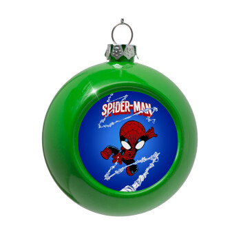 Spiderman kid, Green Christmas tree ornament bauble 8cm