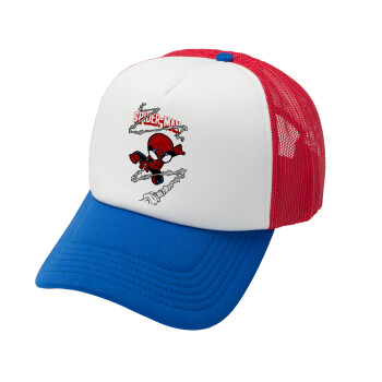 Spiderman kid, Adult Soft Trucker Hat with Red/Blue/White Mesh (POLYESTER, ADULT, UNISEX, ONE SIZE)