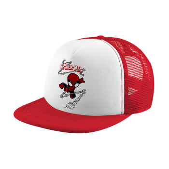 Spiderman kid, Adult Soft Trucker Hat with Red/White Mesh (POLYESTER, ADULT, UNISEX, ONE SIZE)