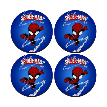 Spiderman kid, SET of 4 round wooden coasters (9cm)