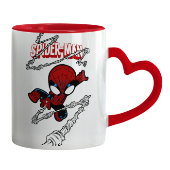 Spiderman kid, Κούπα καρδιά χερούλι κόκκινη, κεραμική, 330ml