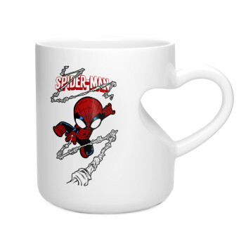 Spiderman kid, Κούπα καρδιά λευκή, κεραμική, 330ml