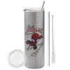 Eco friendly stainless steel Silver tumbler 600ml, with metal straw & cleaning brush