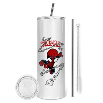 Spiderman kid, Eco friendly stainless steel tumbler 600ml, with metal straw & cleaning brush