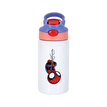 Spiderman upside down, Παιδικό παγούρι θερμό, ανοξείδωτο, με καλαμάκι ασφαλείας, ροζ/μωβ (350ml)