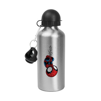 Spiderman upside down, Μεταλλικό παγούρι νερού, Ασημένιο, αλουμινίου 500ml