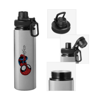 Spiderman upside down, Metallic water bottle with safety cap, 850ml aluminum