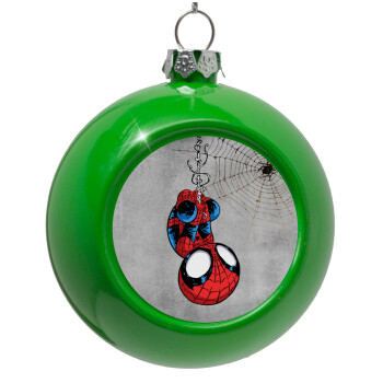 Spiderman upside down, Green Christmas tree ornament bauble 8cm