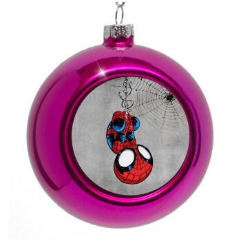 Spiderman upside down, Purple Christmas tree ornament bauble 8cm