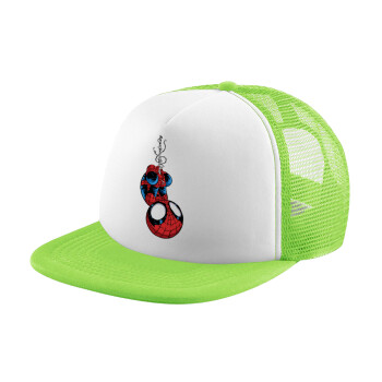 Spiderman upside down, Child's Soft Trucker Hat with Green/White Mesh (POLYESTER, CHILDREN'S, ONE SIZE)