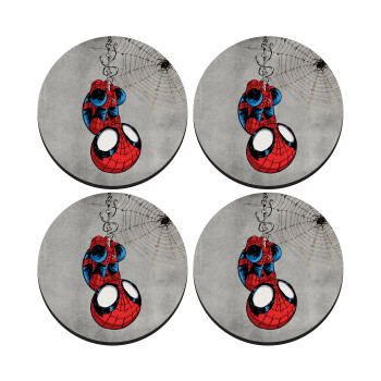 Spiderman upside down, ΣΕΤ 4 Σουβέρ ξύλινα στρογγυλά (9cm)