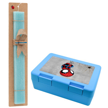 Spiderman upside down, Easter Set, children's snack container BLUE & Easter aromatic flat candle (30cm) (TURQUOISE)