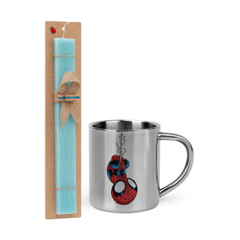 Spiderman upside down, Easter Set, metallic thermal cup (300ml) & aromatic flat Easter candle (30cm) (TURQUOISE)