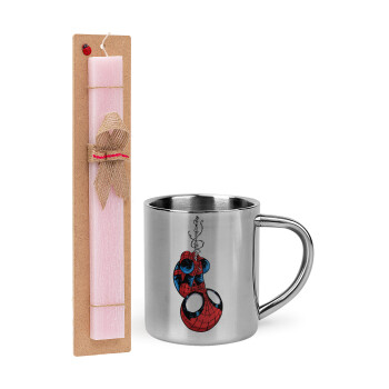 Spiderman upside down, Easter Set, metallic thermal cup (300ml) & aromatic flat Easter candle (30cm) (PINK)