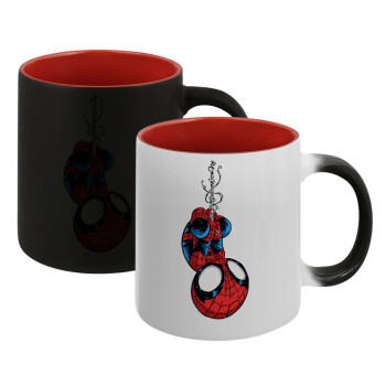 Spiderman upside down, Κούπα Μαγική εσωτερικό κόκκινο, κεραμική, 330ml που αλλάζει χρώμα με το ζεστό ρόφημα (1 τεμάχιο)