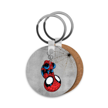 Spiderman upside down, Μπρελόκ Ξύλινο στρογγυλό MDF Φ5cm