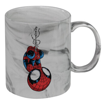 Spiderman upside down, Κούπα κεραμική, marble style (μάρμαρο), 330ml