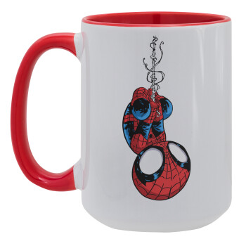 Spiderman upside down, Κούπα Mega 15oz, κεραμική Κόκκινη, 450ml