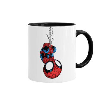 Spiderman upside down, Mug colored black, ceramic, 330ml