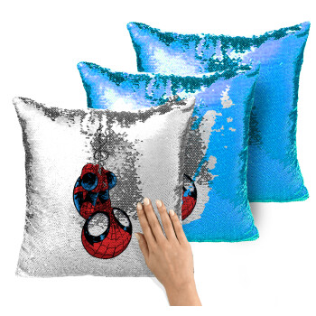 Spiderman upside down, Μαξιλάρι καναπέ Μαγικό Μπλε με πούλιες 40x40cm περιέχεται το γέμισμα