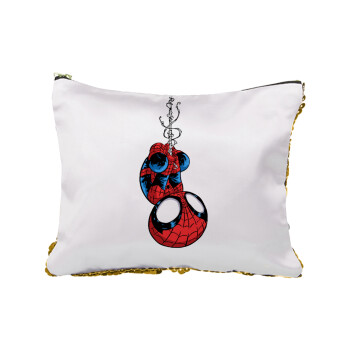 Spiderman upside down, Sequin Gold Pouch Cosmetic Bag