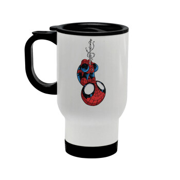 Spiderman upside down, Stainless steel travel mug with lid, double wall white 450ml