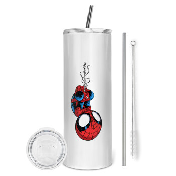 Spiderman upside down, Eco friendly stainless steel tumbler 600ml, with metal straw & cleaning brush