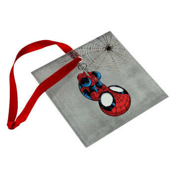 Spiderman upside down, Christmas ornament, glass square ornament 9x9cm