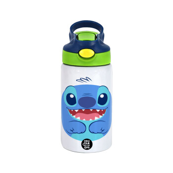 Lilo & Stitch blue, Children's hot water bottle, stainless steel, with safety straw, green, blue (350ml)